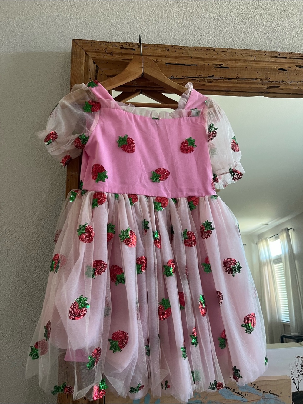 Pink Strawberry Embroidered Tulle Girls' Formal Dress